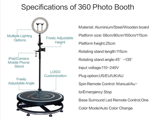 80 100 115 cm Pesta Lambat Berputar Berputar Kamera 360 Derajat Photo booth Photobooth Video Otomatis 360 spinner Booth